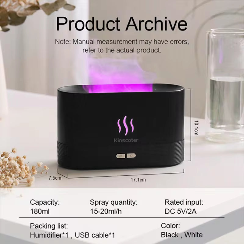 Ultrasonic Flame Aroma Diffuser – Cool Mist Humidifier & Essential Oil Diffuser with LED Light