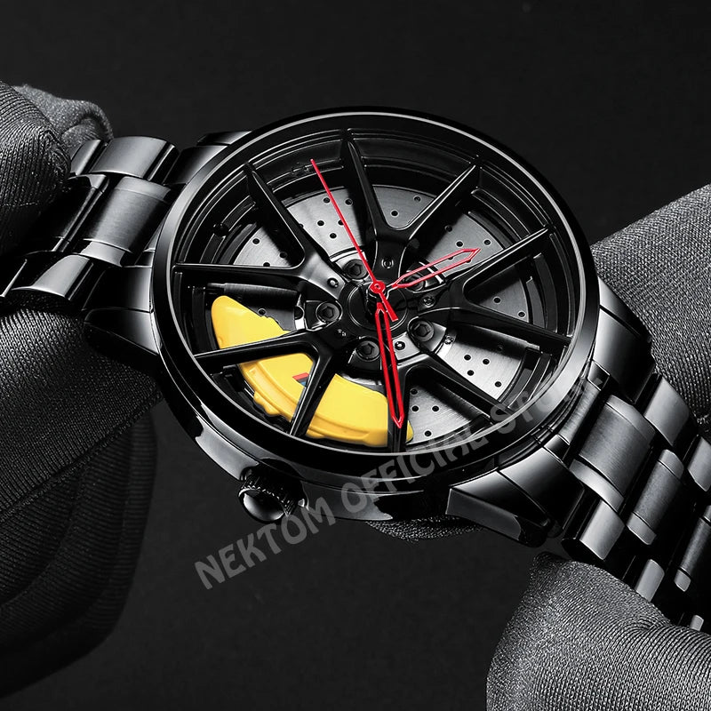 NEKTOM Men's Luxury Sports Watch | Car Rim Hub Wheel Design – Waterproof Quartz Wristwatch for Racing Enthusiasts