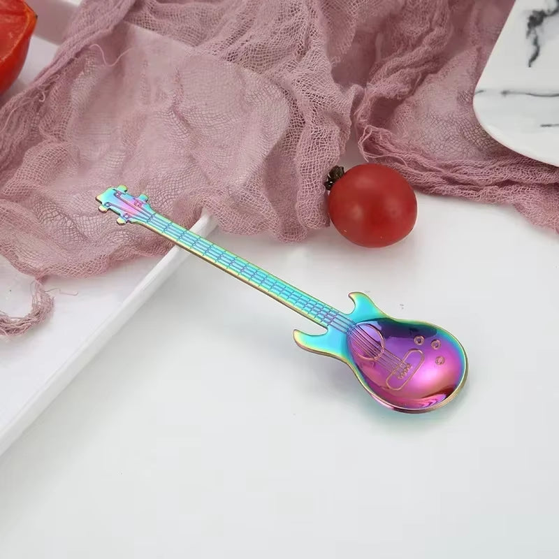 Stainless Steel Guitar & Heart-Shaped Coffee Spoon | Colorful Teaspoon for Coffee, Tea & Desserts