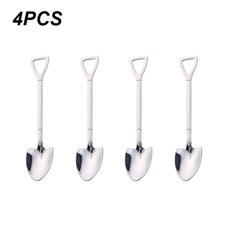 4/8PCS Stainless Steel Shovel-Shaped Coffee & Tea Spoons – Creative Ice Cream & Dessert Cutlery Set