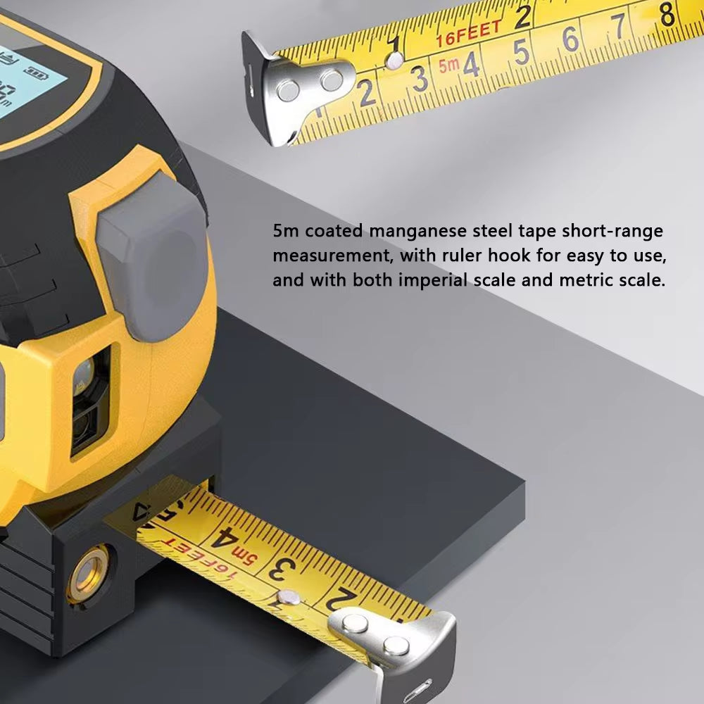 3-in-1 Laser Tape Measure | High-Precision Digital Laser Distance Rangefinder with Infrared and Cross Marking Line