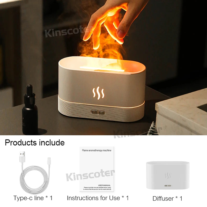 Ultrasonic Flame Aroma Diffuser – Cool Mist Humidifier & Essential Oil Diffuser with LED Light