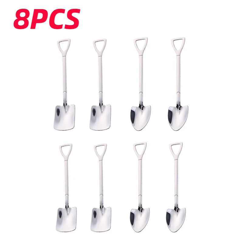 4/8PCS Stainless Steel Shovel-Shaped Coffee & Tea Spoons – Creative Ice Cream & Dessert Cutlery Set