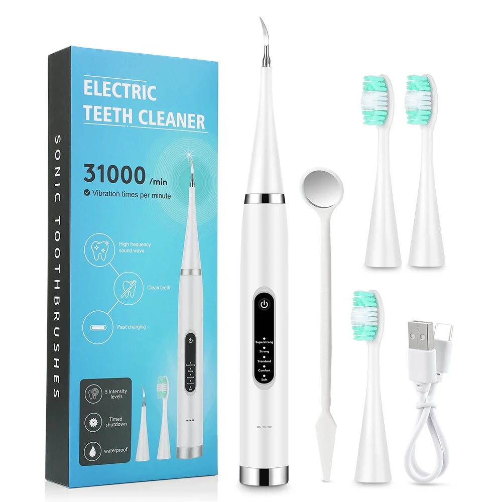 Electric Teeth Whitening & Plaque Removal Kit | Dental Calculus Scaler Sonic Tooth Cleaner | Tartar, Coffee Stain, & Plaque Remover