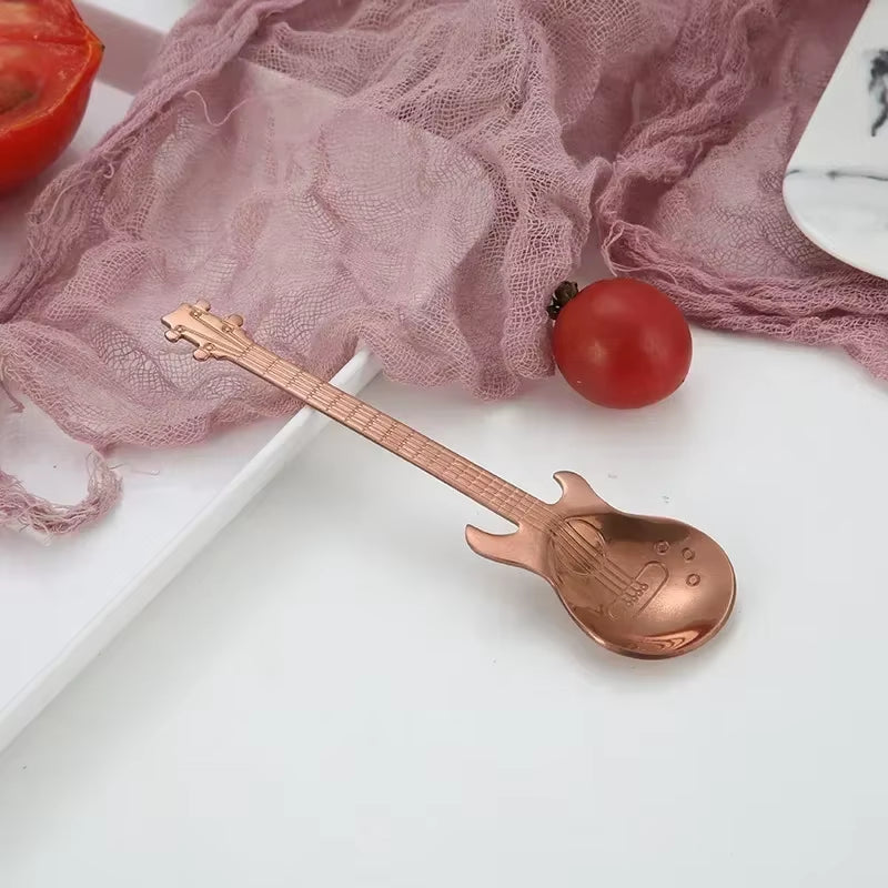 Stainless Steel Guitar & Heart-Shaped Coffee Spoon | Colorful Teaspoon for Coffee, Tea & Desserts