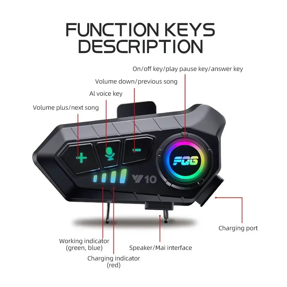 Y10 Bluetooth Motorcycle Helmet Headset – 2000mAh Long Standby, Waterproof, Hands-Free Wireless Communication