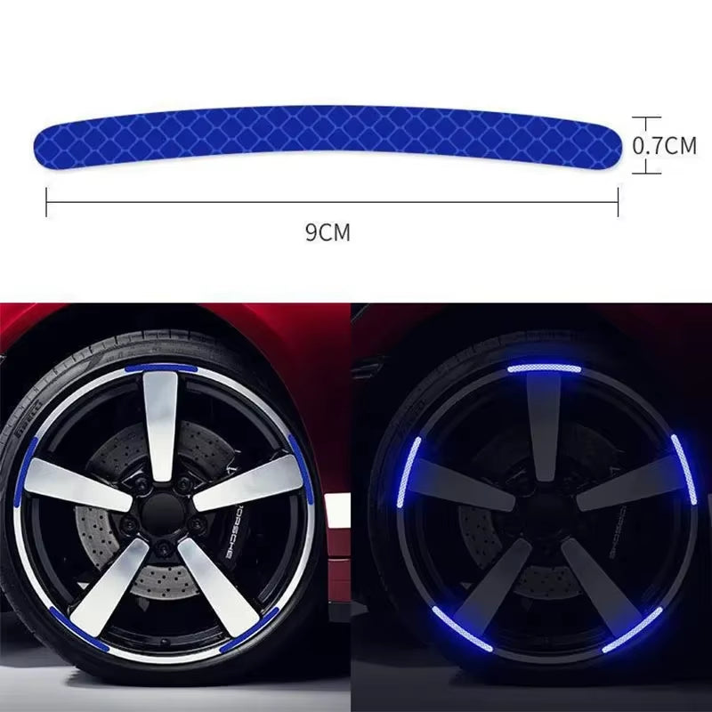 20Pcs Reflective Car Wheel Hub Stickers – Luminous Tire Rim Strips for Night Safety & Visibility (Green & Silver)