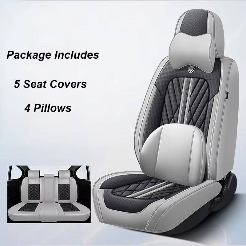 Premium Universal Leather Car Seat Covers - Full Set for Hyundai Solaris, Lancer X, Tiguan, HB20, Peugeot 508 | Stylish Auto Interior Accessories for Women