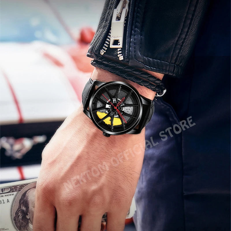 NEKTOM Men's Luxury Sports Watch | Car Rim Hub Wheel Design – Waterproof Quartz Wristwatch for Racing Enthusiasts