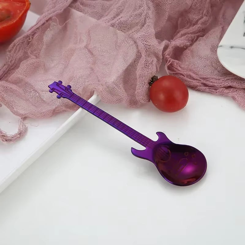 Stainless Steel Guitar & Heart-Shaped Coffee Spoon | Colorful Teaspoon for Coffee, Tea & Desserts