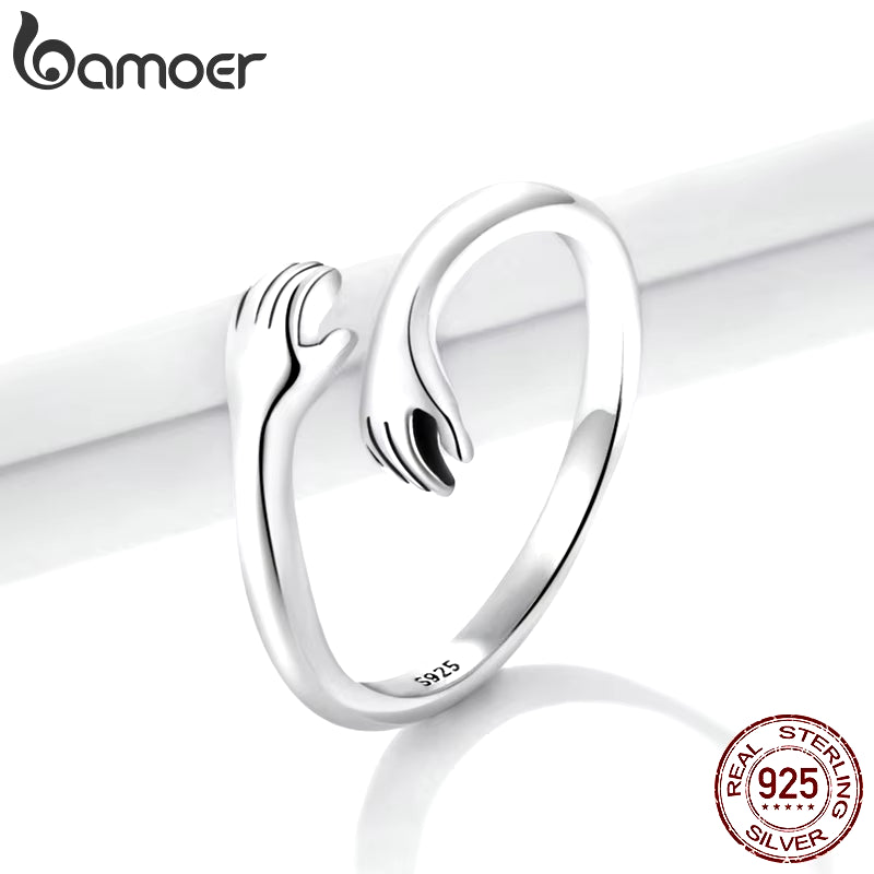 925 Sterling Silver Hug Ring | Adjustable Symbol of Warmth & Love – Elegant Gift for Women