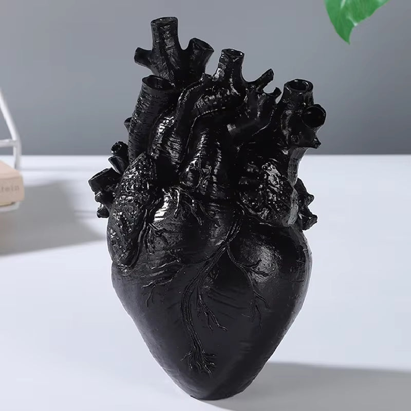 Modern Heart-Shaped Resin Vase | Black & White Minimalist Home Décor