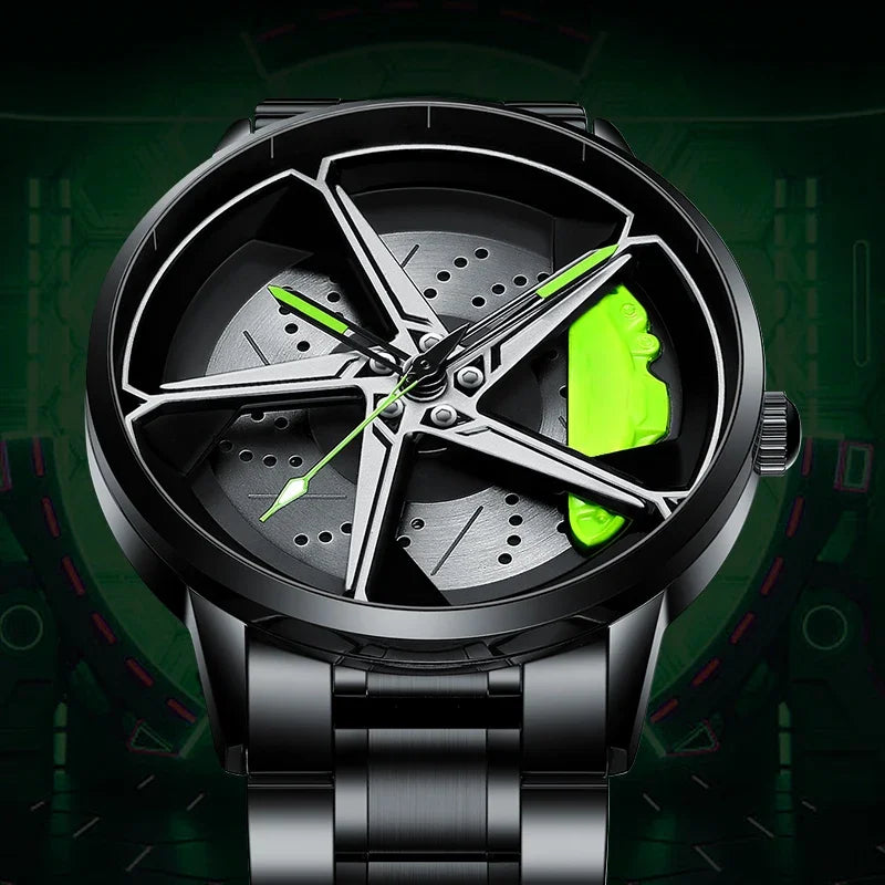 Men’s Spinning Rim Watch | Sporty Car Wheel Design, Waterproof & 360° Rotating Dial