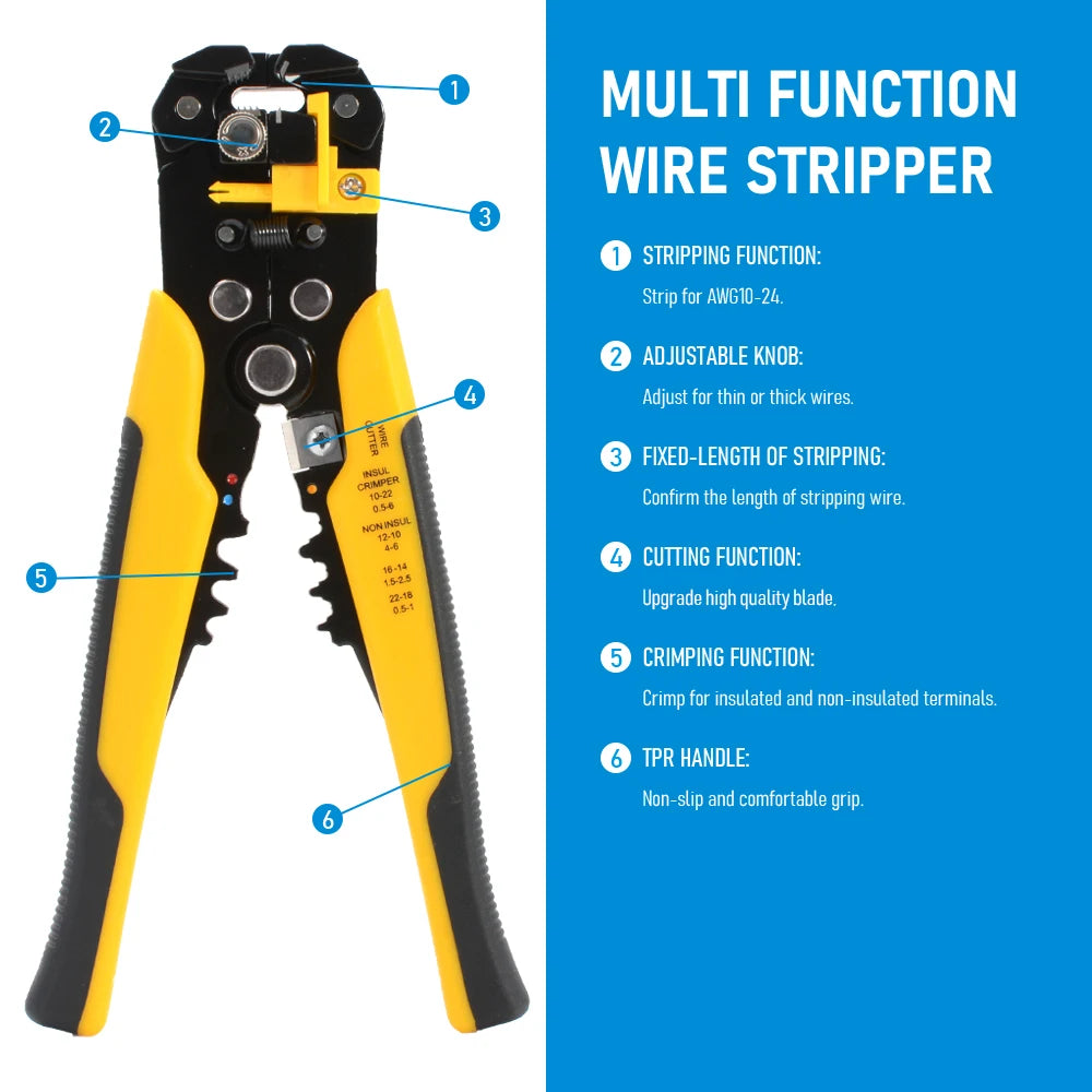 Adjustable Automatic Wire Stripper & Crimper | Multifunctional Cable Cutter & Terminal Crimping Pliers