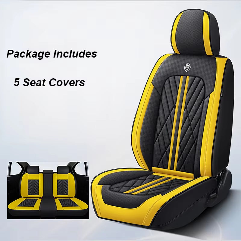 Premium Universal Leather Car Seat Covers - Full Set for Hyundai Solaris, Lancer X, Tiguan, HB20, Peugeot 508 | Stylish Auto Interior Accessories for Women