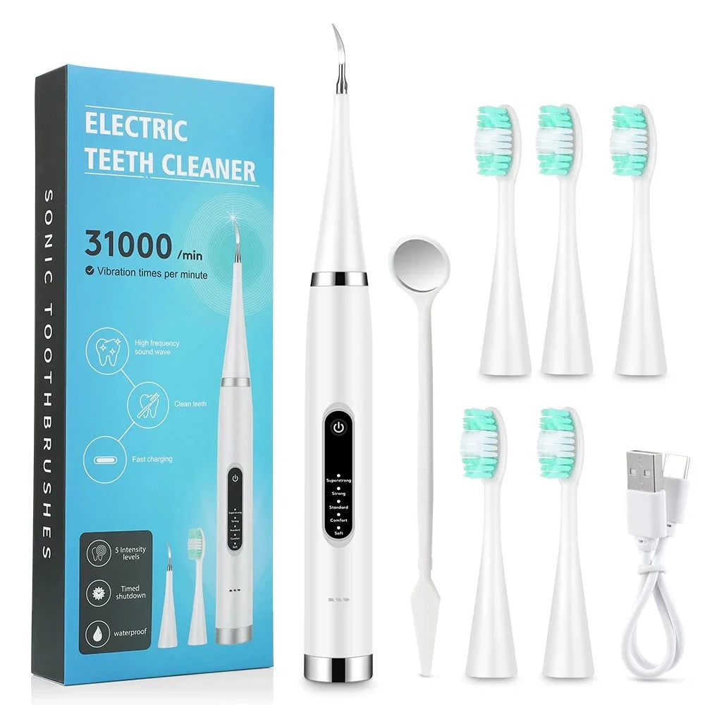 Electric Teeth Whitening & Plaque Removal Kit | Dental Calculus Scaler Sonic Tooth Cleaner | Tartar, Coffee Stain, & Plaque Remover