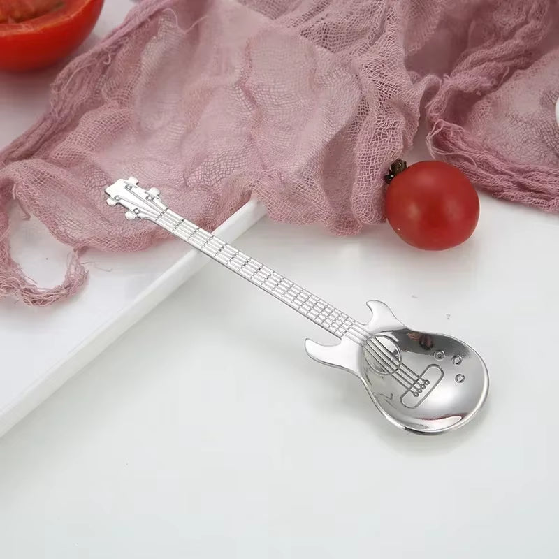 Stainless Steel Guitar & Heart-Shaped Coffee Spoon | Colorful Teaspoon for Coffee, Tea & Desserts