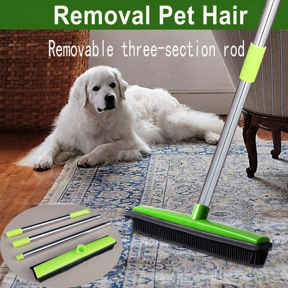 Pet Hair Rubber Broom & Floor Brush | Silicone Dog Hair Remover with Built-in Squeegee for Carpet, Furniture & Floor Cleaning