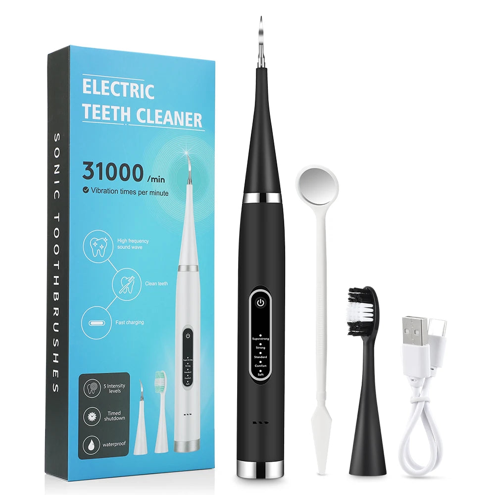 Electric Teeth Whitening & Plaque Removal Kit | Dental Calculus Scaler Sonic Tooth Cleaner | Tartar, Coffee Stain, & Plaque Remover