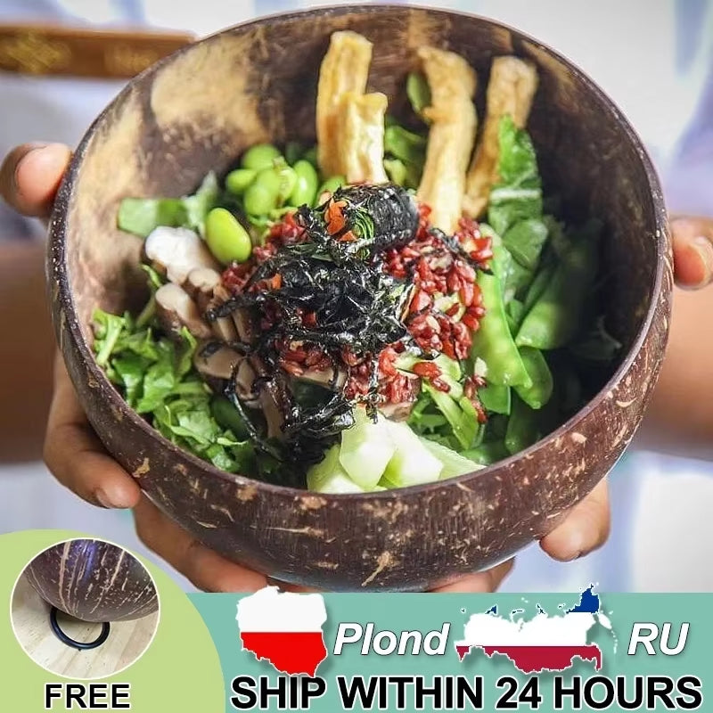 Handmade Natural Coconut Bowl & Spoon Set | Eco-Friendly Wooden Tableware for Rice, Ramen, Salad & Desserts