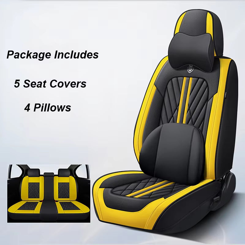 Premium Universal Leather Car Seat Covers - Full Set for Hyundai Solaris, Lancer X, Tiguan, HB20, Peugeot 508 | Stylish Auto Interior Accessories for Women