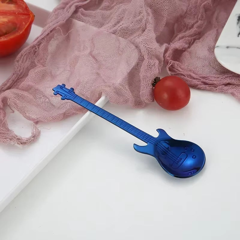 Stainless Steel Guitar & Heart-Shaped Coffee Spoon | Colorful Teaspoon for Coffee, Tea & Desserts