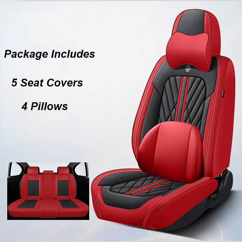 Premium Universal Leather Car Seat Covers - Full Set for Hyundai Solaris, Lancer X, Tiguan, HB20, Peugeot 508 | Stylish Auto Interior Accessories for Women