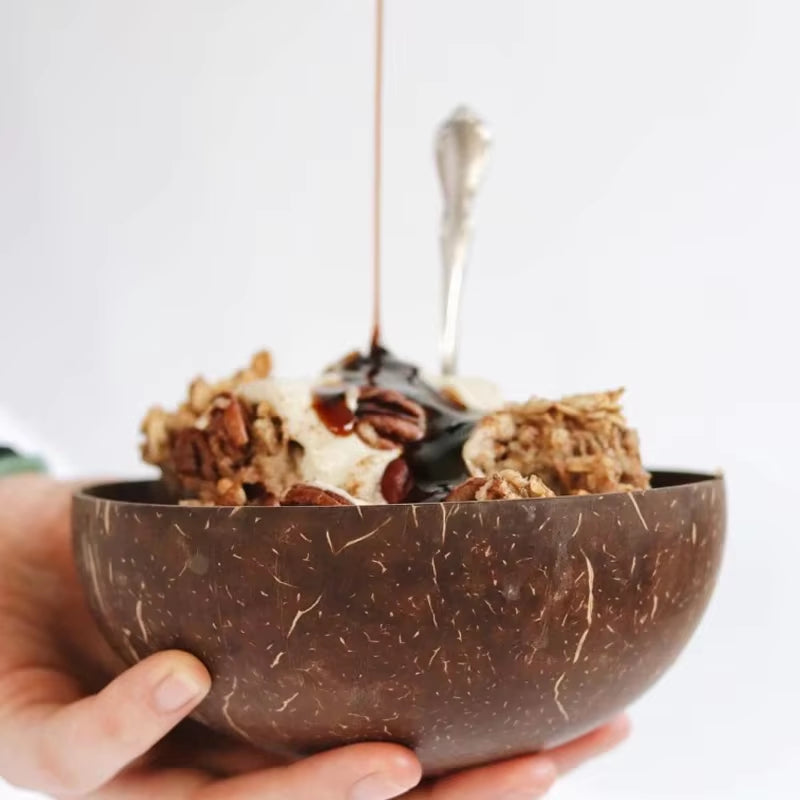 Handmade Natural Coconut Bowl & Spoon Set | Eco-Friendly Wooden Tableware for Rice, Ramen, Salad & Desserts