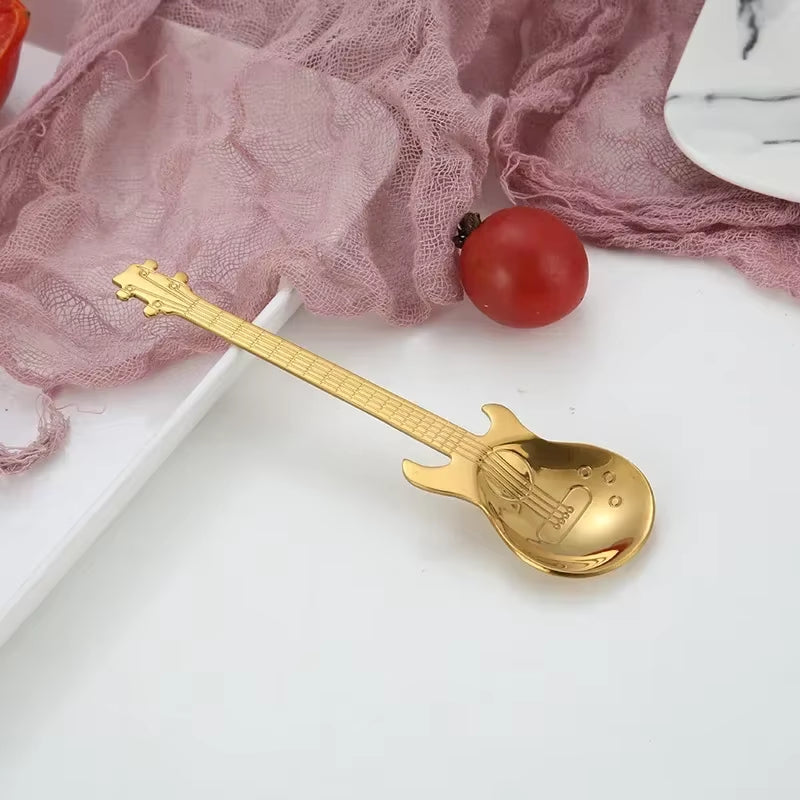 Stainless Steel Guitar & Heart-Shaped Coffee Spoon | Colorful Teaspoon for Coffee, Tea & Desserts