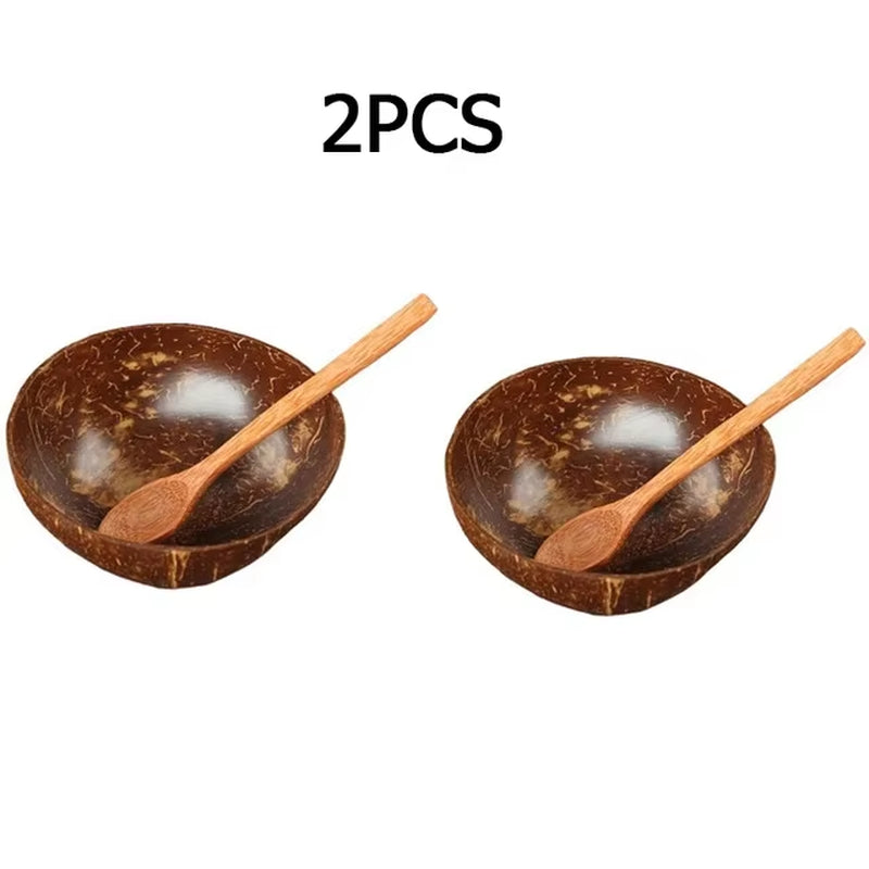 Handmade Natural Coconut Bowl & Spoon Set | Eco-Friendly Wooden Tableware for Rice, Ramen, Salad & Desserts