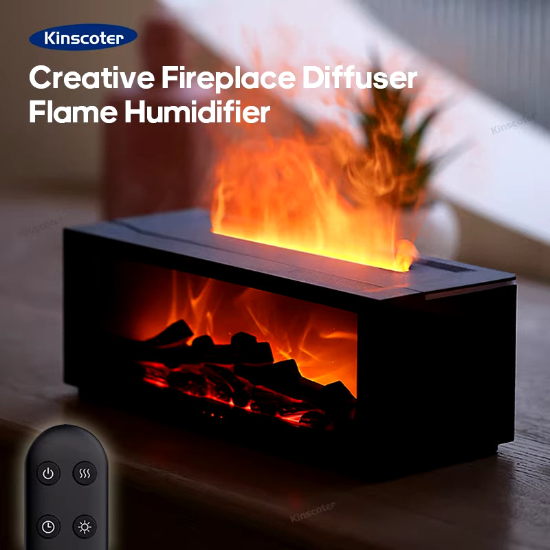 🔥 Colorful Flame Fireplace Aroma Diffuser – 150ml Waterless Air Humidifier with Remote & Timer – Cozy Ambiance for Home & Bedroom