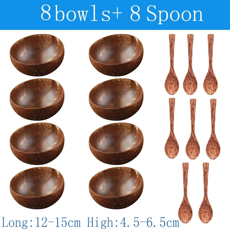 Handmade Natural Coconut Bowl & Spoon Set | Eco-Friendly Wooden Tableware for Rice, Ramen, Salad & Desserts