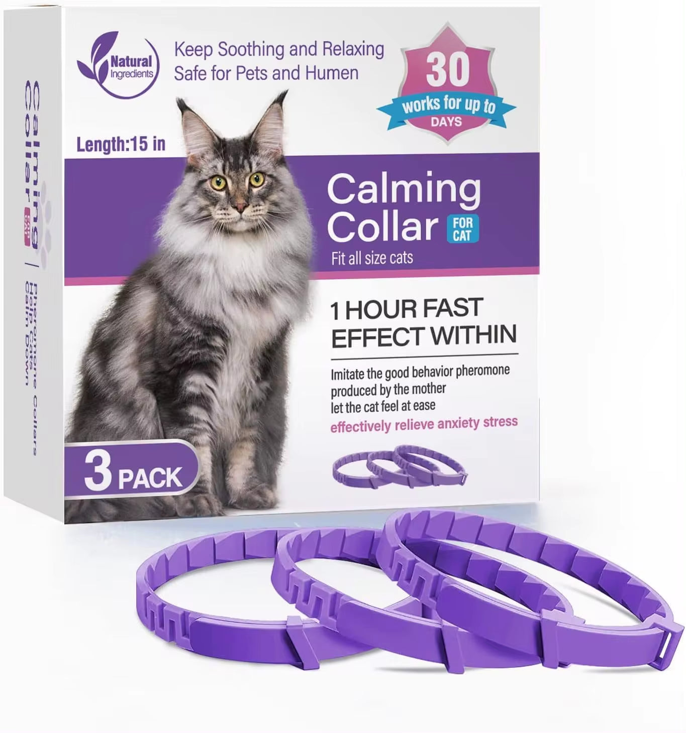 3/4 Pack Dogs Calming Pheromone Collars | Relieve Anxiety for Pets | Adjustable Comfortable Collar for Puppy, Kitten, Large Dogs