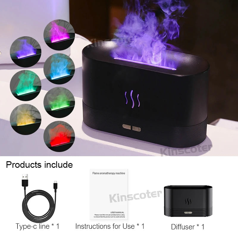 Ultrasonic Flame Aroma Diffuser – Cool Mist Humidifier & Essential Oil Diffuser with LED Light