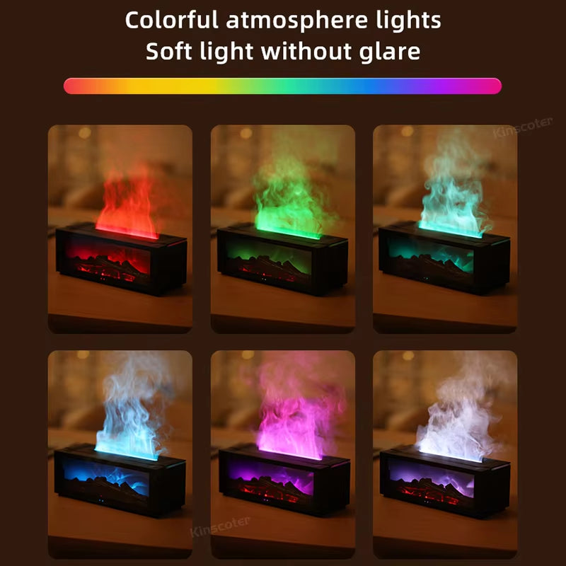 🔥 Colorful Flame Fireplace Aroma Diffuser – 150ml Waterless Air Humidifier with Remote & Timer – Cozy Ambiance for Home & Bedroom