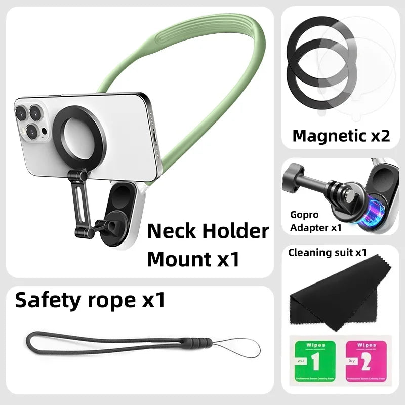 Magnetic Neck Holder Mount Necklace for Mobile Phones | 360° Adjustable POV Stand for iPhone & Android | Hands-Free Smartphone Accessory