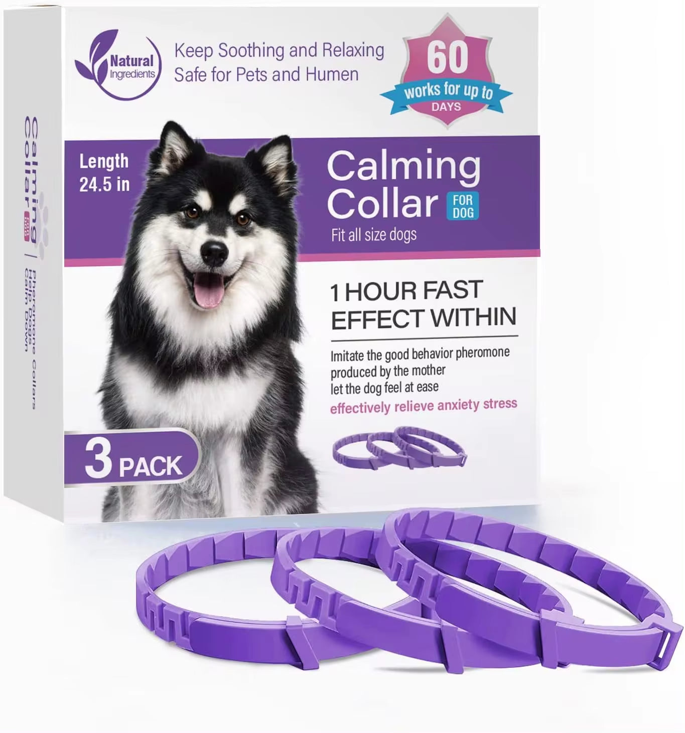 3/4 Pack Dogs Calming Pheromone Collars | Relieve Anxiety for Pets | Adjustable Comfortable Collar for Puppy, Kitten, Large Dogs