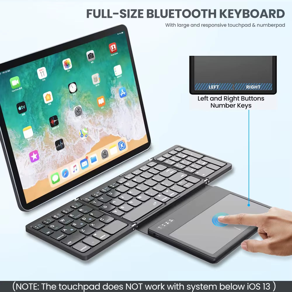 Portable Quadruple Folding Wireless Bluetooth Keyboard with Built-in Touchpad – For Windows, Android, iOS, Tablets, iPads, Phones