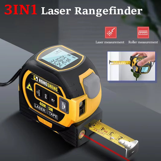 3-in-1 Laser Tape Measure | High-Precision Digital Laser Distance Rangefinder with Infrared and Cross Marking Line