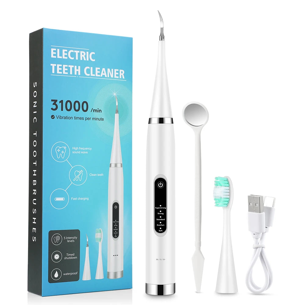 Electric Teeth Whitening & Plaque Removal Kit | Dental Calculus Scaler Sonic Tooth Cleaner | Tartar, Coffee Stain, & Plaque Remover