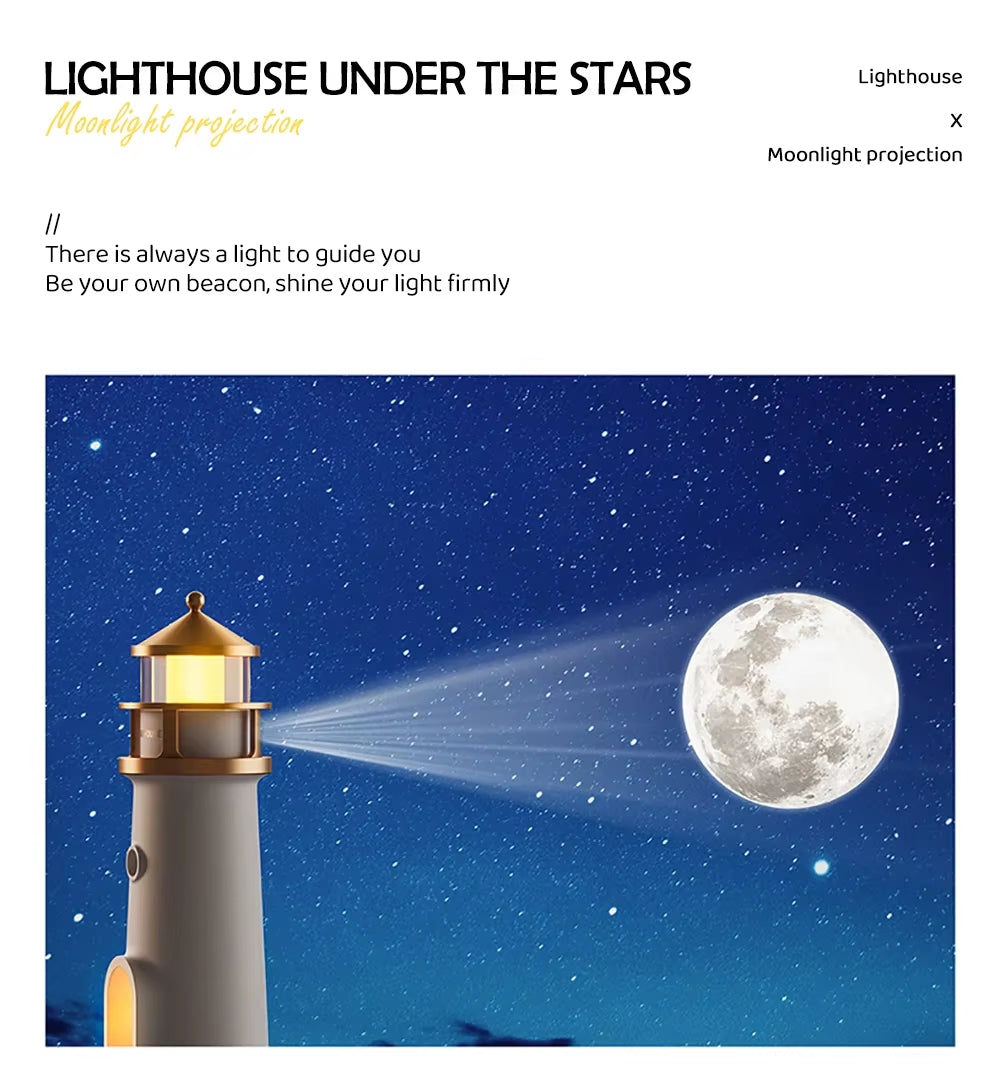 ✨ Moonlight Projection Lighthouse – Motion Sensor, Dimmable Night Lamp with Bluetooth Speaker | Relaxing Ambience, Music & Timer | Perfect Christmas & Birthday Gift!