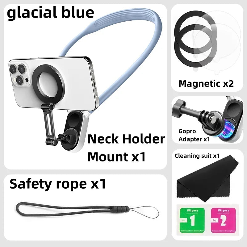 Magnetic Neck Holder Mount Necklace for Mobile Phones | 360° Adjustable POV Stand for iPhone & Android | Hands-Free Smartphone Accessory