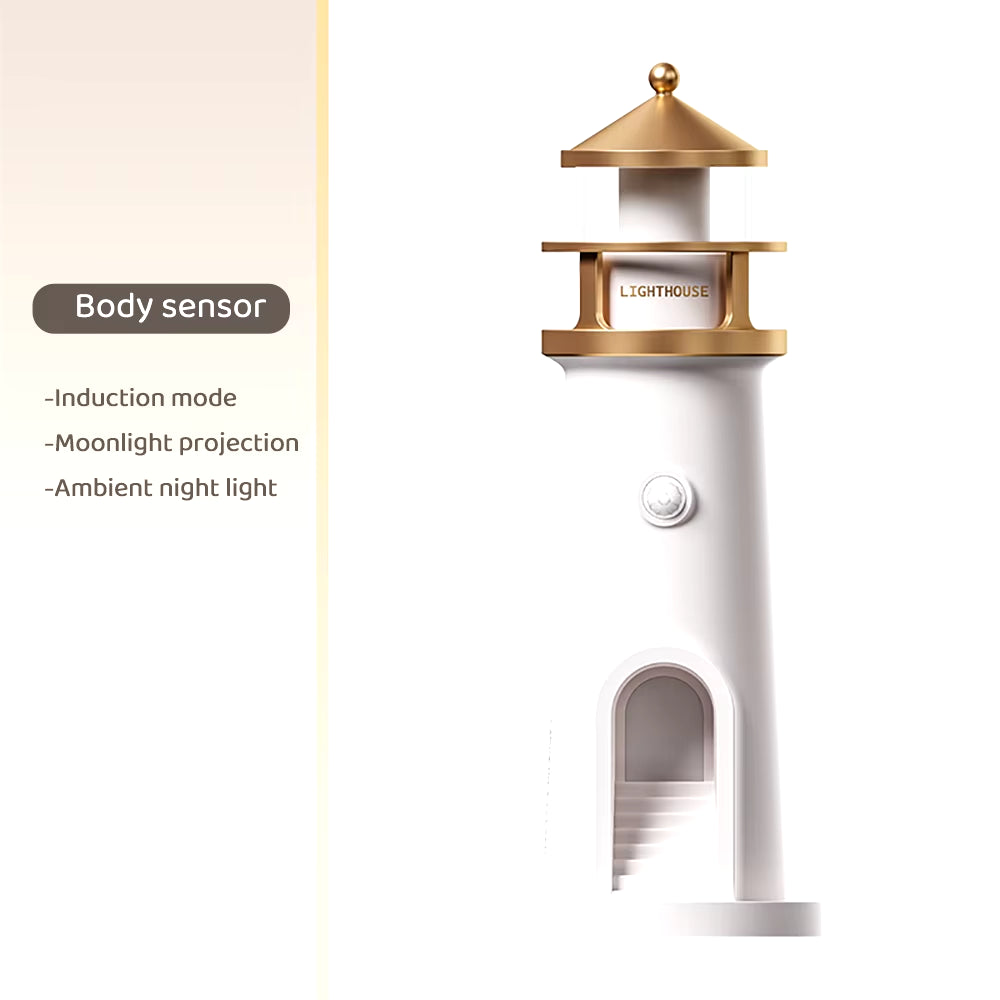 ✨ Moonlight Projection Lighthouse – Motion Sensor, Dimmable Night Lamp with Bluetooth Speaker | Relaxing Ambience, Music & Timer | Perfect Christmas & Birthday Gift!