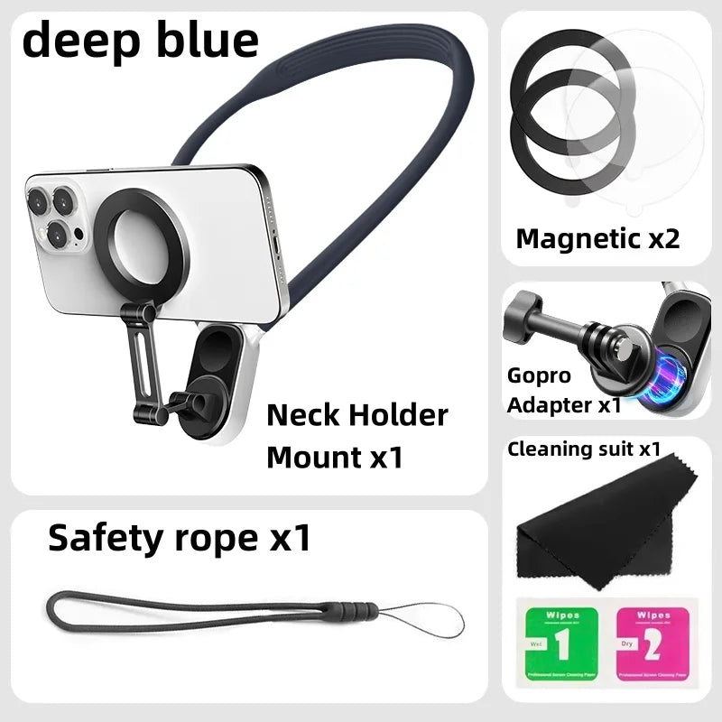 Magnetic Neck Holder Mount Necklace for Mobile Phones | 360° Adjustable POV Stand for iPhone & Android | Hands-Free Smartphone Accessory