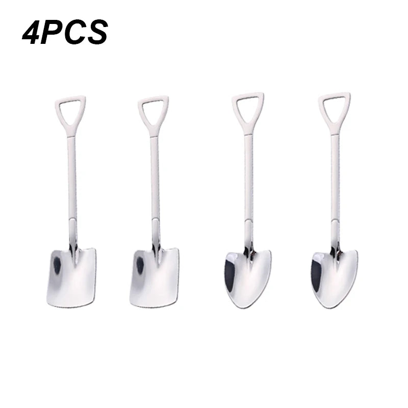 4/8PCS Stainless Steel Shovel-Shaped Coffee & Tea Spoons – Creative Ice Cream & Dessert Cutlery Set