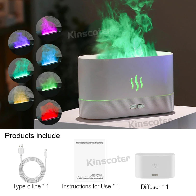 Ultrasonic Flame Aroma Diffuser – Cool Mist Humidifier & Essential Oil Diffuser with LED Light