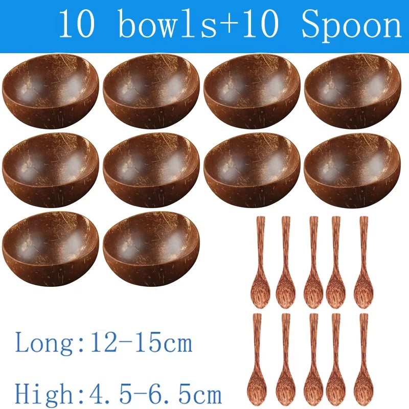 Handmade Natural Coconut Bowl & Spoon Set | Eco-Friendly Wooden Tableware for Rice, Ramen, Salad & Desserts