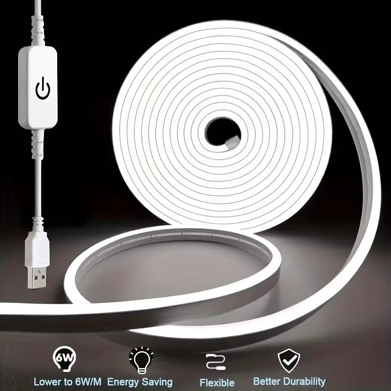 Touch Sensor Neon LED Strip Light | Dimmable Waterproof Flexible LED Neon Tape | 5V USB Lighting Lamp for Room & Outdoor Decoration