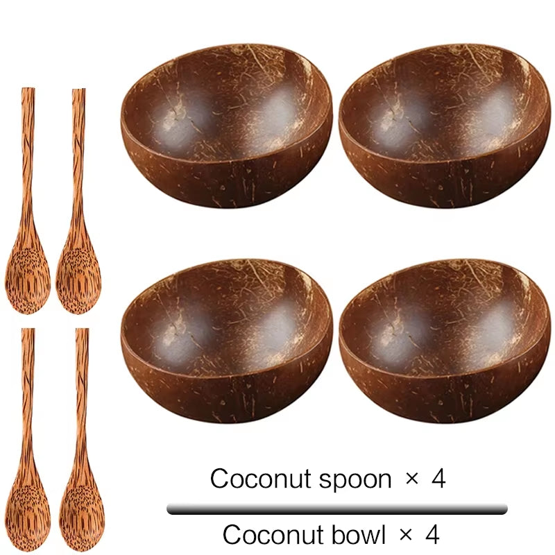 Handmade Natural Coconut Bowl & Spoon Set | Eco-Friendly Wooden Tableware for Rice, Ramen, Salad & Desserts