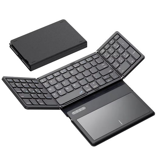 Portable Quadruple Folding Wireless Bluetooth Keyboard with Built-in Touchpad – For Windows, Android, iOS, Tablets, iPads, Phones